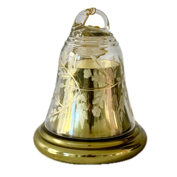 SALE  Etched Glass Bell Cloche Candle Pine Cedarwood Scented Soy Wax Gold Jar - Picture 6 of 11